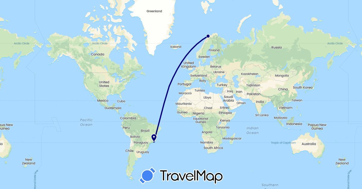 TravelMap itinerary: driving in Brazil, Norway, Portugal (Europe, South America)
